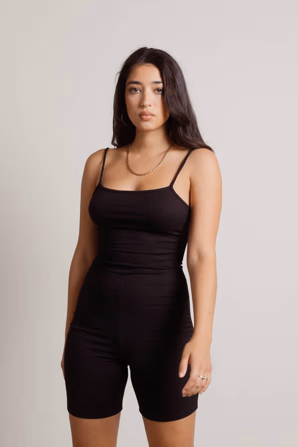 Never Enough Ribbed Romper Unitard - Black
