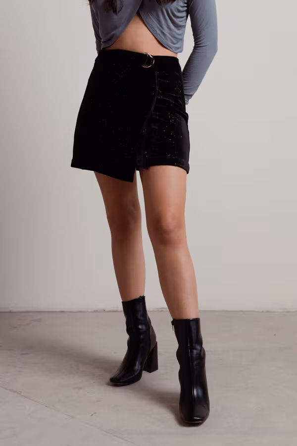 Flirty Girl Glitter Mini Skirt - Black