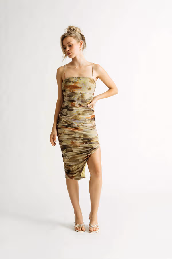 Royce Slit Bodycon Midi Dress - Green Multi