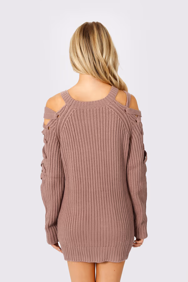 Miracle Lace Up Sweater Mini Dress - Mauve