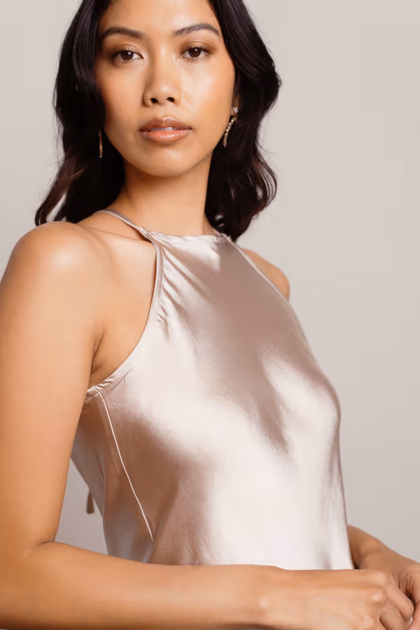 Deep Dive Satin Halter Midi Dress - Blush