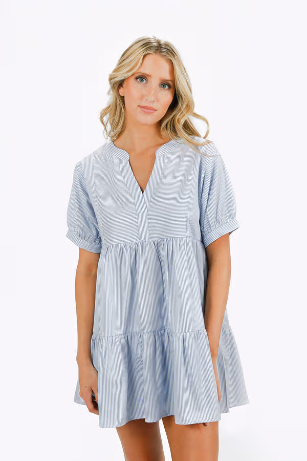 Czarina Tiered Babydoll Mini Dress - Sky