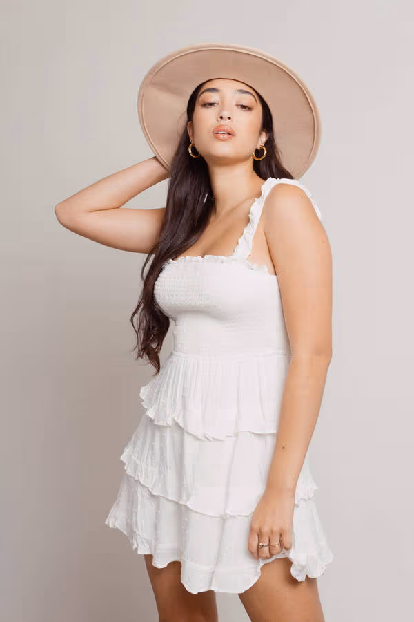 Aiko Smocked Skater Mini Dress - Off White