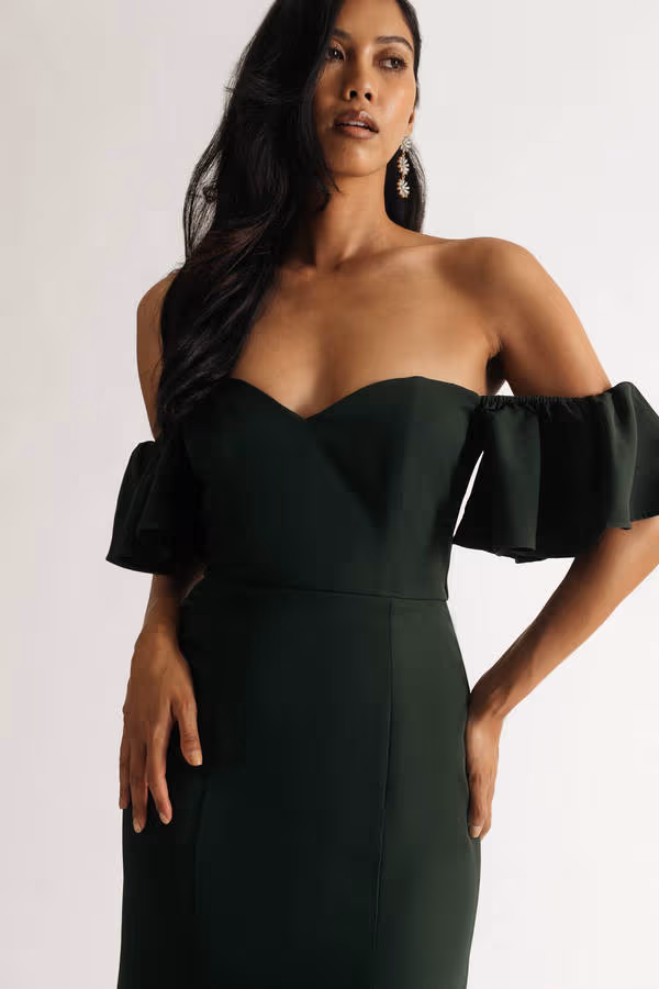 Alara Ruffle Off the Shoulder Maxi Dress - Emerald