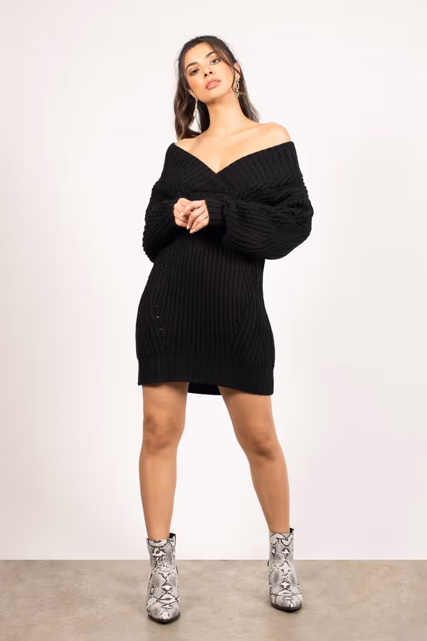 Alise Knit Off The Shoulder Mini Dress - Black