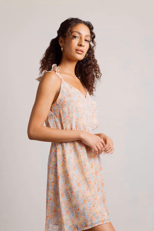 Janelle Floral Surplice Mini Dress - Peach