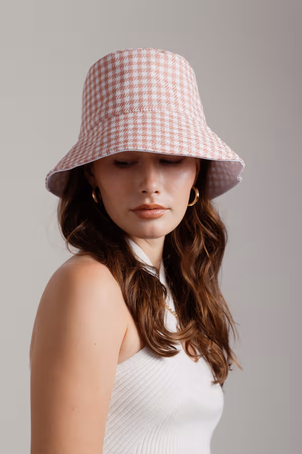 Sunny Daze Checkered Bucket Hat - Pink