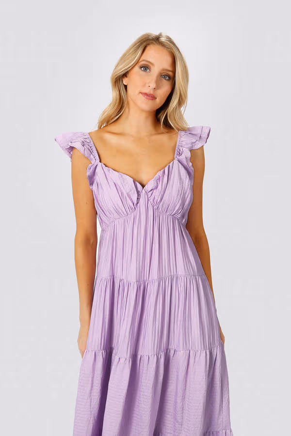 Mary Jane Tiered Ruffled Sleeves Maxi Dress - Lilac