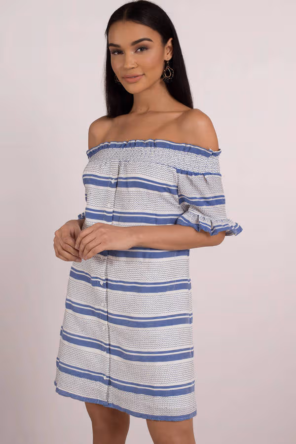 Lost + Wander Bora Bora Smocked Off The Shoulder Mini Dress - Blue