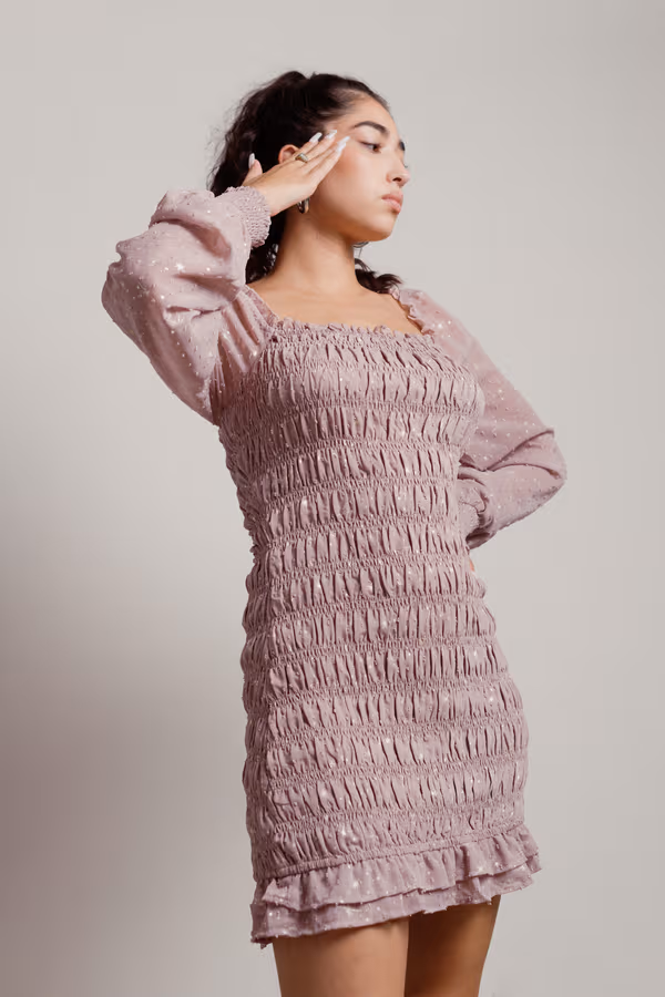 Starbright Smocked Balloon Sleeve Mini Dress - Lilac