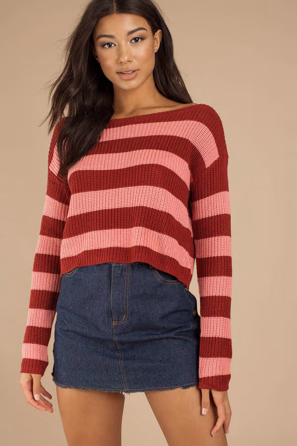 Caroline Striped Sweater - Wine