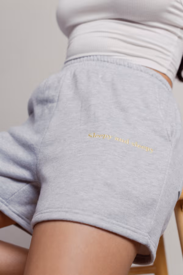 Sleepy and Sleepy Embroidered Shorts - Heather Grey