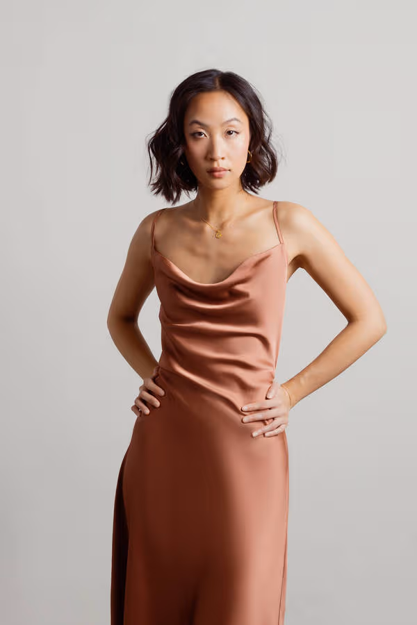 Cassie Satin Cowl Neck Midi Dress - Rose