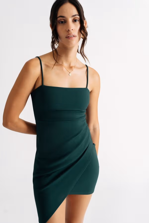 Nayasha Asymmetrical Bodycon Mini Dress - Forest Green