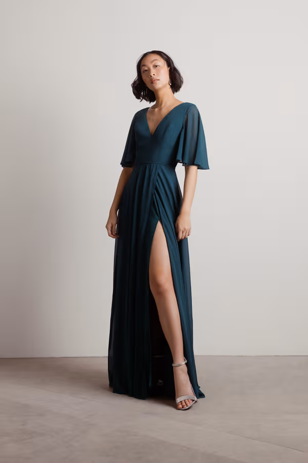 Come Closer To Me Butterfly Sleeve High Slit Maxi Dress - Sage