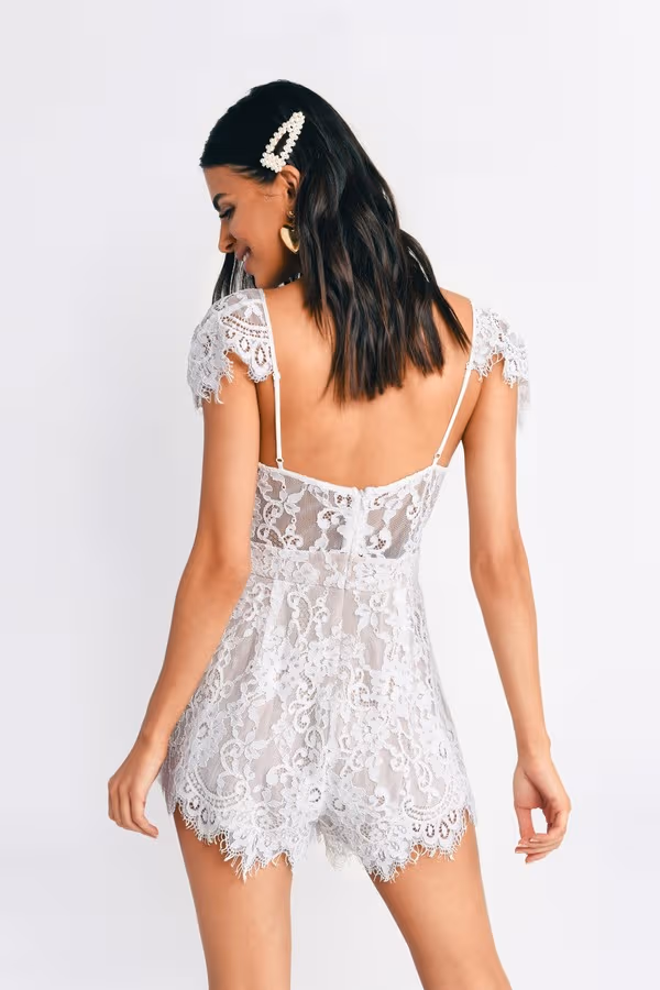 Helen Lace Romper - White