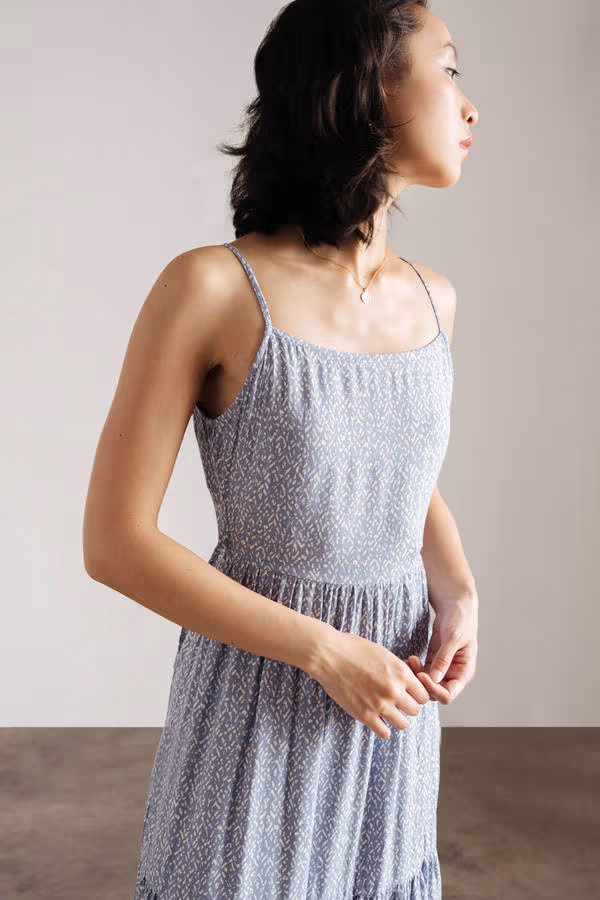 Swing By Floral Tiered Midi Dress - Blue