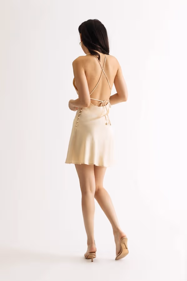 Reiya Satin Skater Mini Dress - Cream