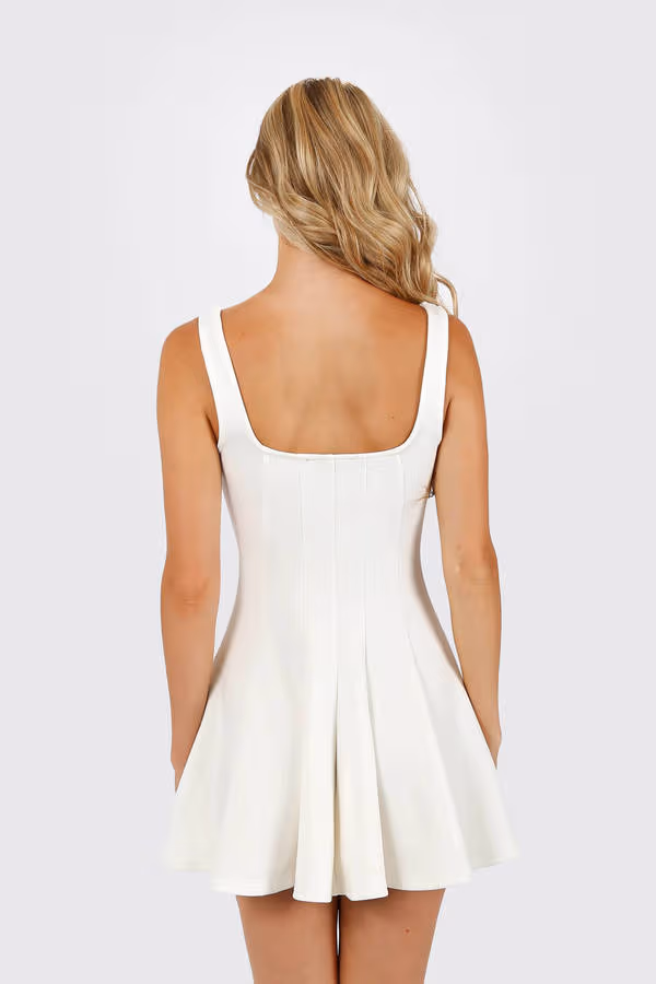 Lilianna Square Neck Skater Mini Dress - Off White