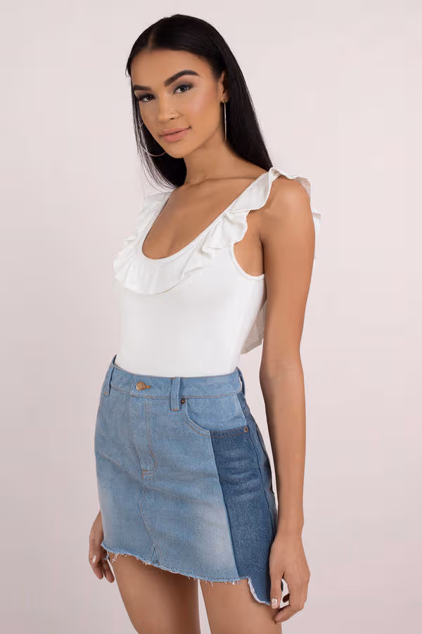 Two Step Hem Denim Mini Skirt - Medium Wash