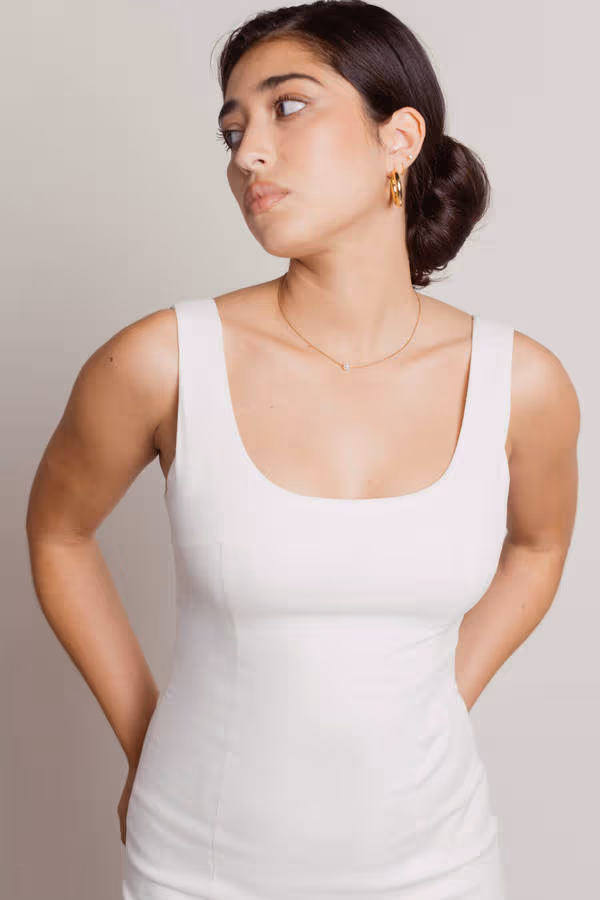 Cutting Gem White Slit Bodycon Mini Dress