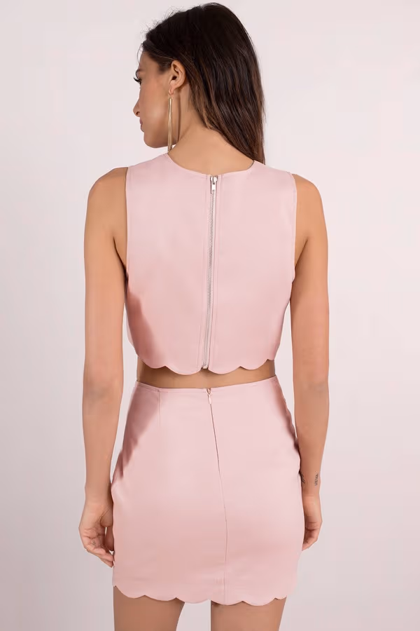 Getting Wavy Scalloped Hem Crop Top and Mini Skirt Set - White