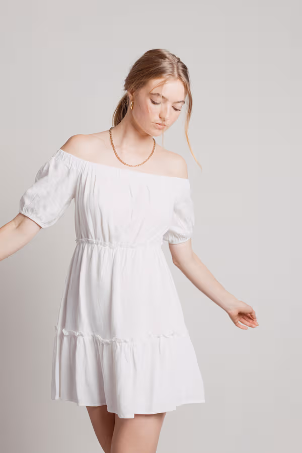 Fresh Air Off The Shoulder Skater Mini Dress - White