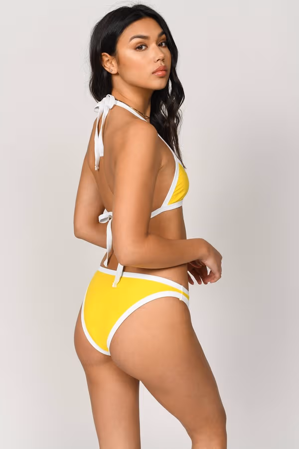 Heather Two-Tone Bikini Bottom - Yellow and White