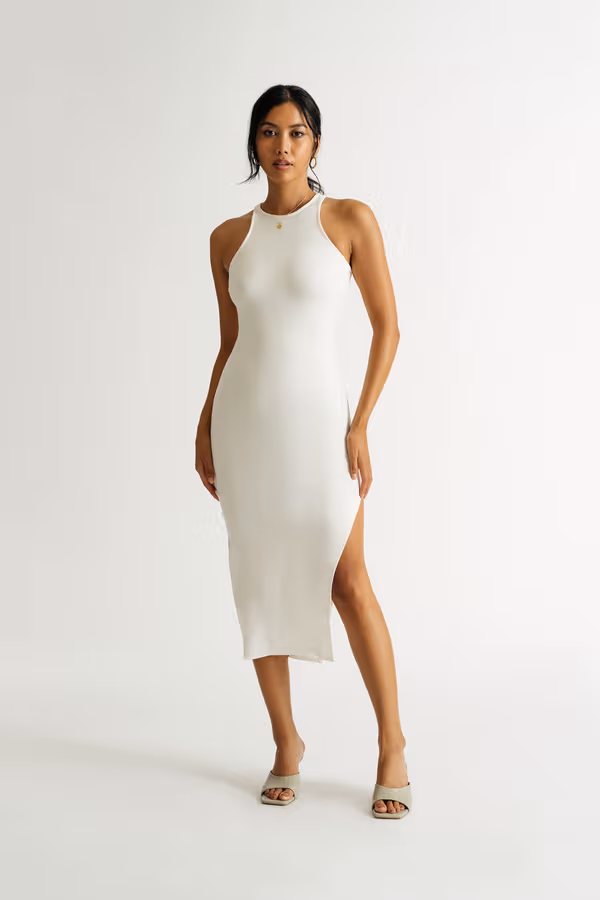 Walk The Walk Halter Slit Midi Dress - White