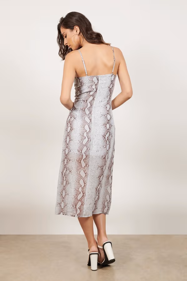 Sky High Snake Print Slit Midi Dress - Blue
