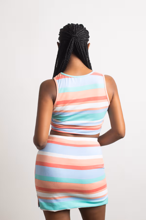 Beachy Day Stripe Crop Top and Mini Skirt Set - Multi
