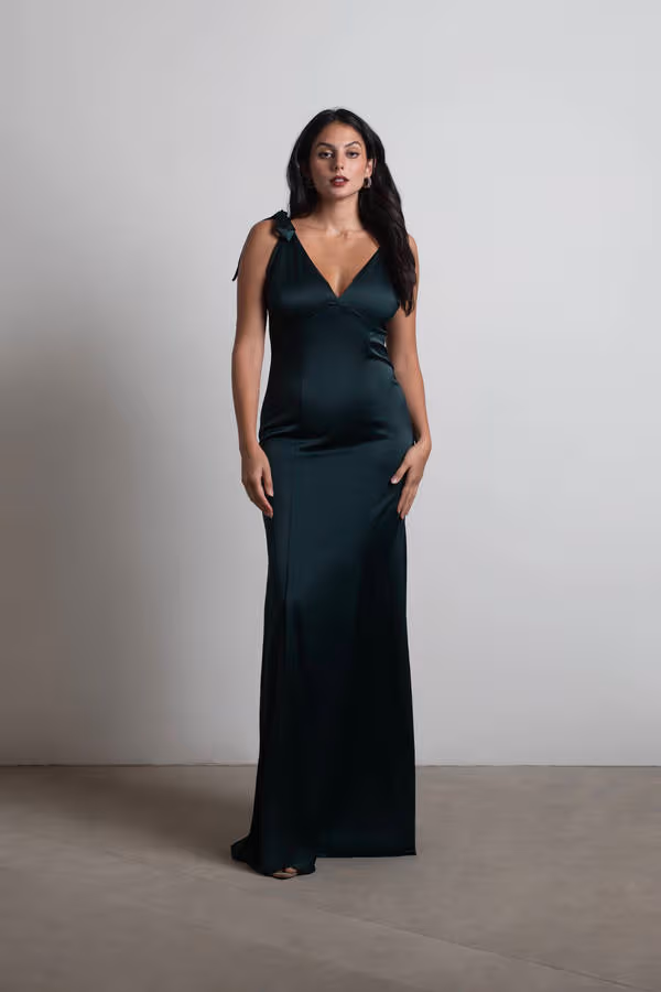 Priscella Satin Tie Strap Maxi Dress - Emerald