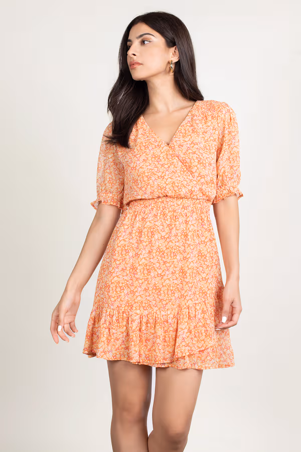 Railynn Floral Skater Mini Dress - Light Orange Multi