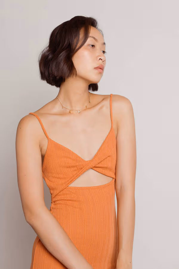 Over There Ribbed Cutout Midi Dress - Terracotta