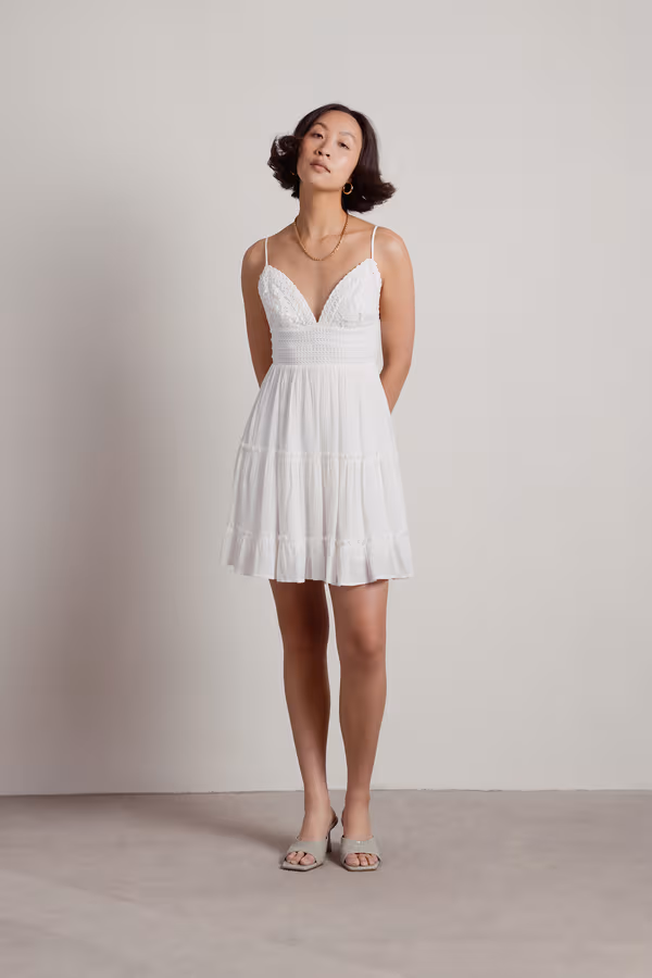 Summer Breeze Lace Skater Mini Dress - White