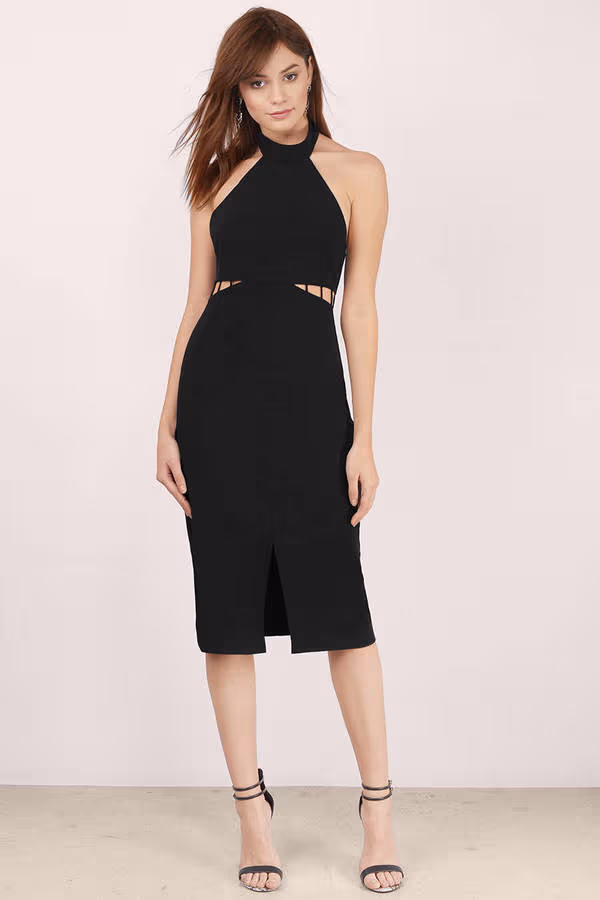 ISLA The Avenue Halter Backless Midi Dress - Black