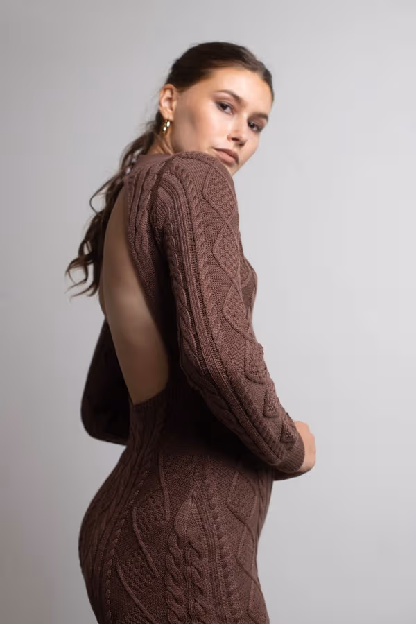 Look Back Backless Sweater Mini Dress - Stone
