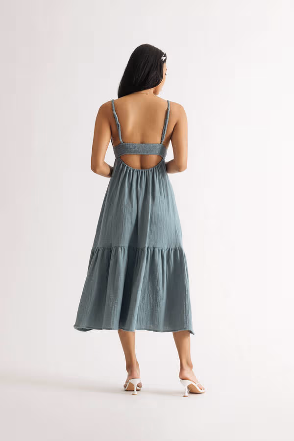 Loving Myself Blue Cotton Midi Dress