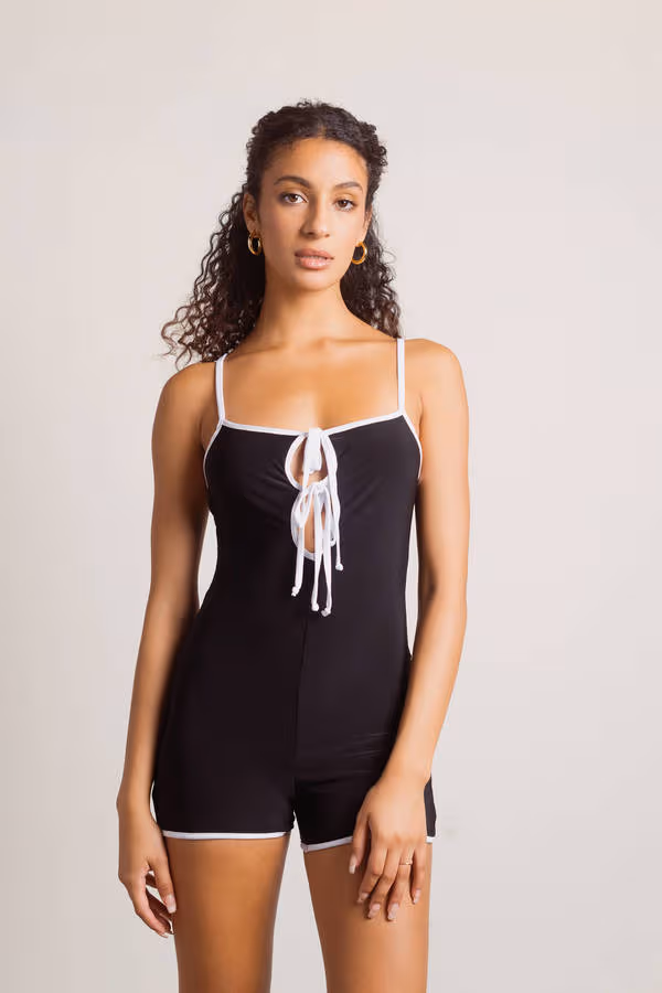 Angeline Double Front Tie Romper - Black