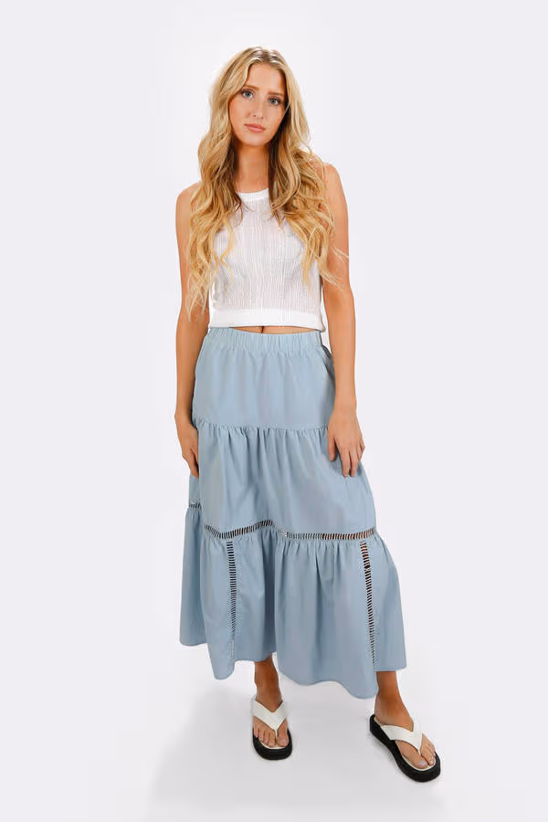 Solenn Tiered Maxi Skirt - Light Blue