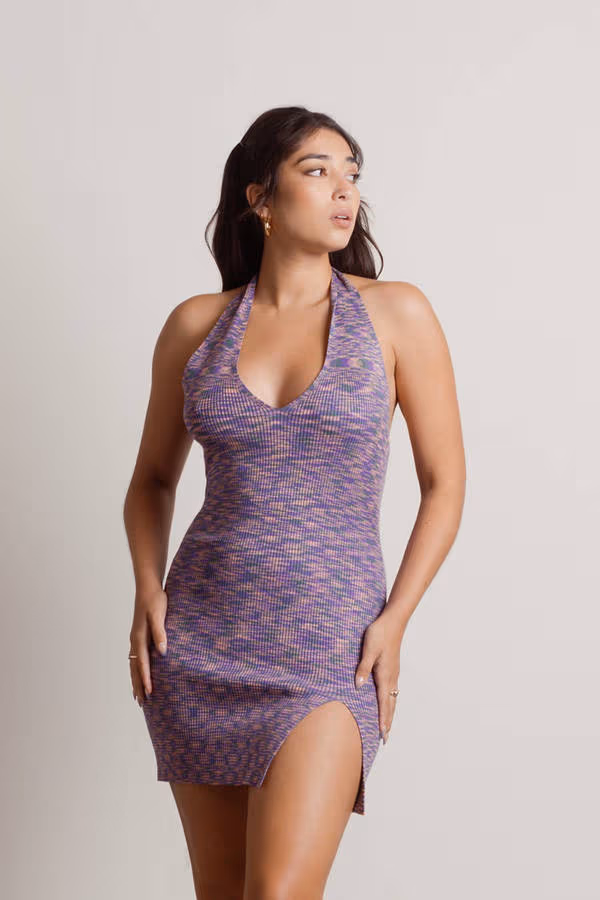 Space Babe Open Back Slit Mini Dress - Purple