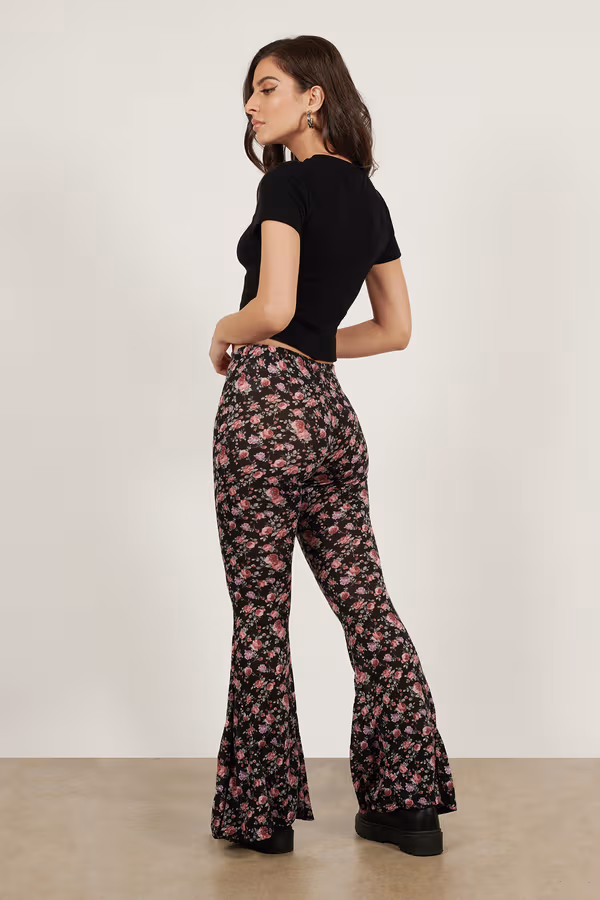 Floral A-Flare Flared Pants - Black Floral