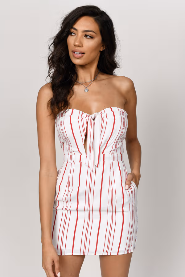 Sarah Stripe Strapless Mini Dress - Red