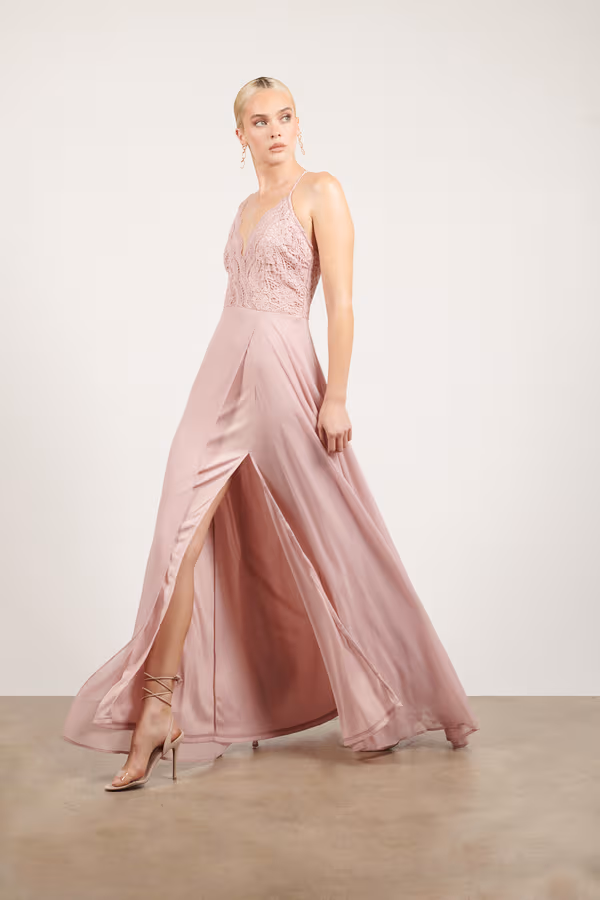 Unforgettable Lace High Slit Maxi Dress - Burgundy