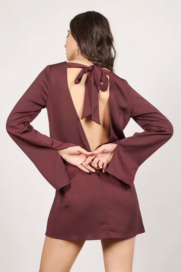 Ellie Bell Sleeve Open Back Mini Dress - Black