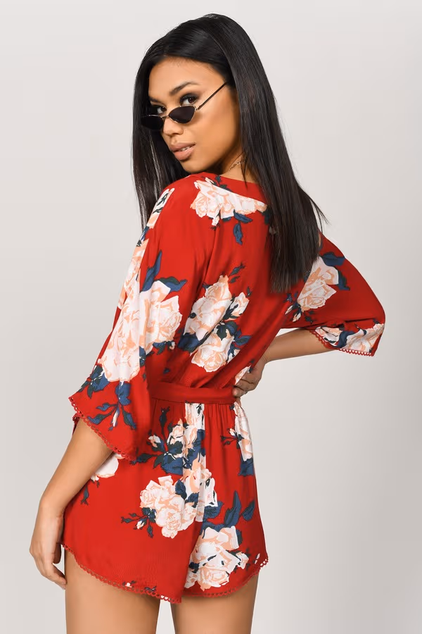Petal To The Metal Floral Romper - Red Multi