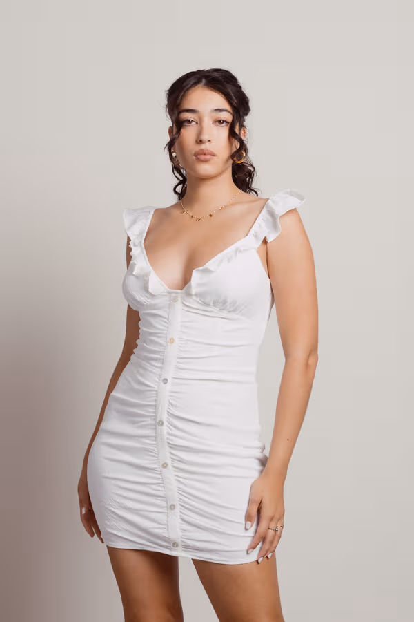 Sunny Days Ruffled Sleeve Bodycon Mini Dress - Off White