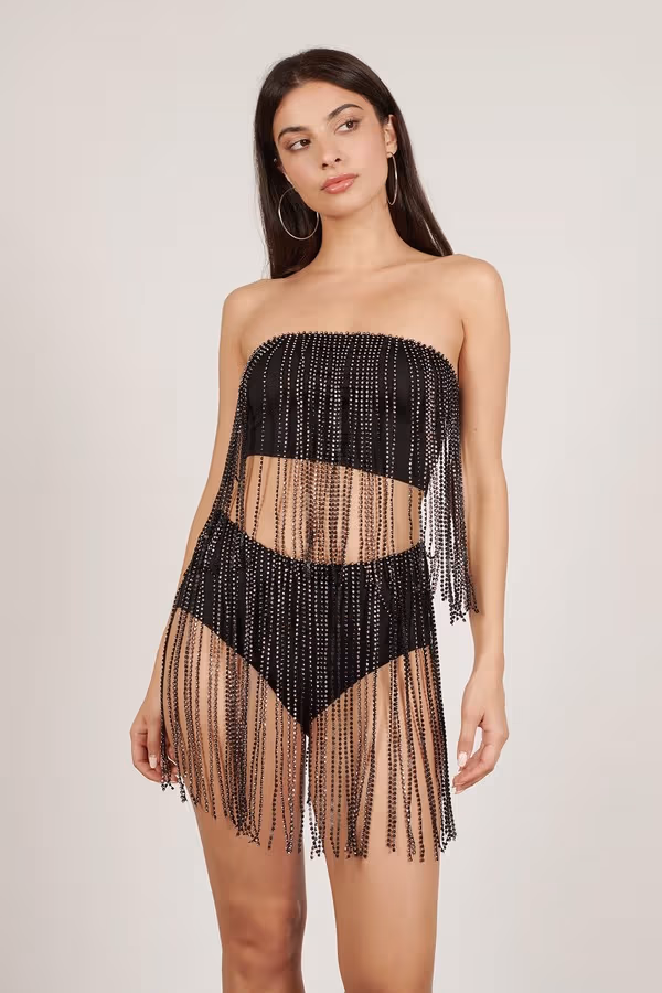 Drippin Glam Rhinestone Mini Skirt - Black