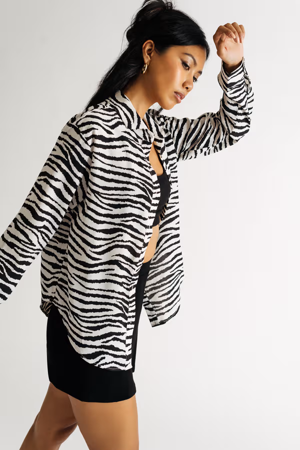 Extra Attention Zebra Print Blouse - Black & White