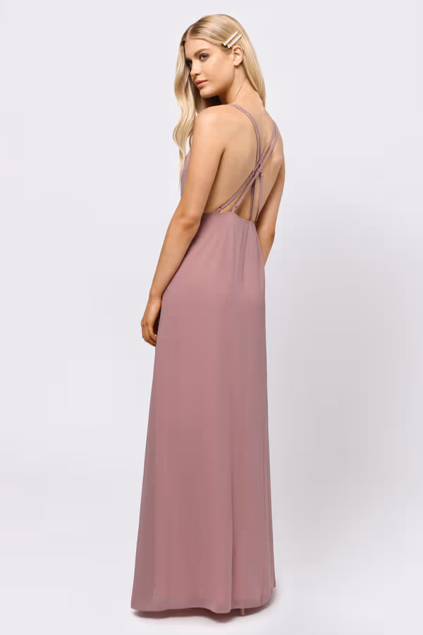 Raelyn Deep V High Slit Maxi Dress - Mauve